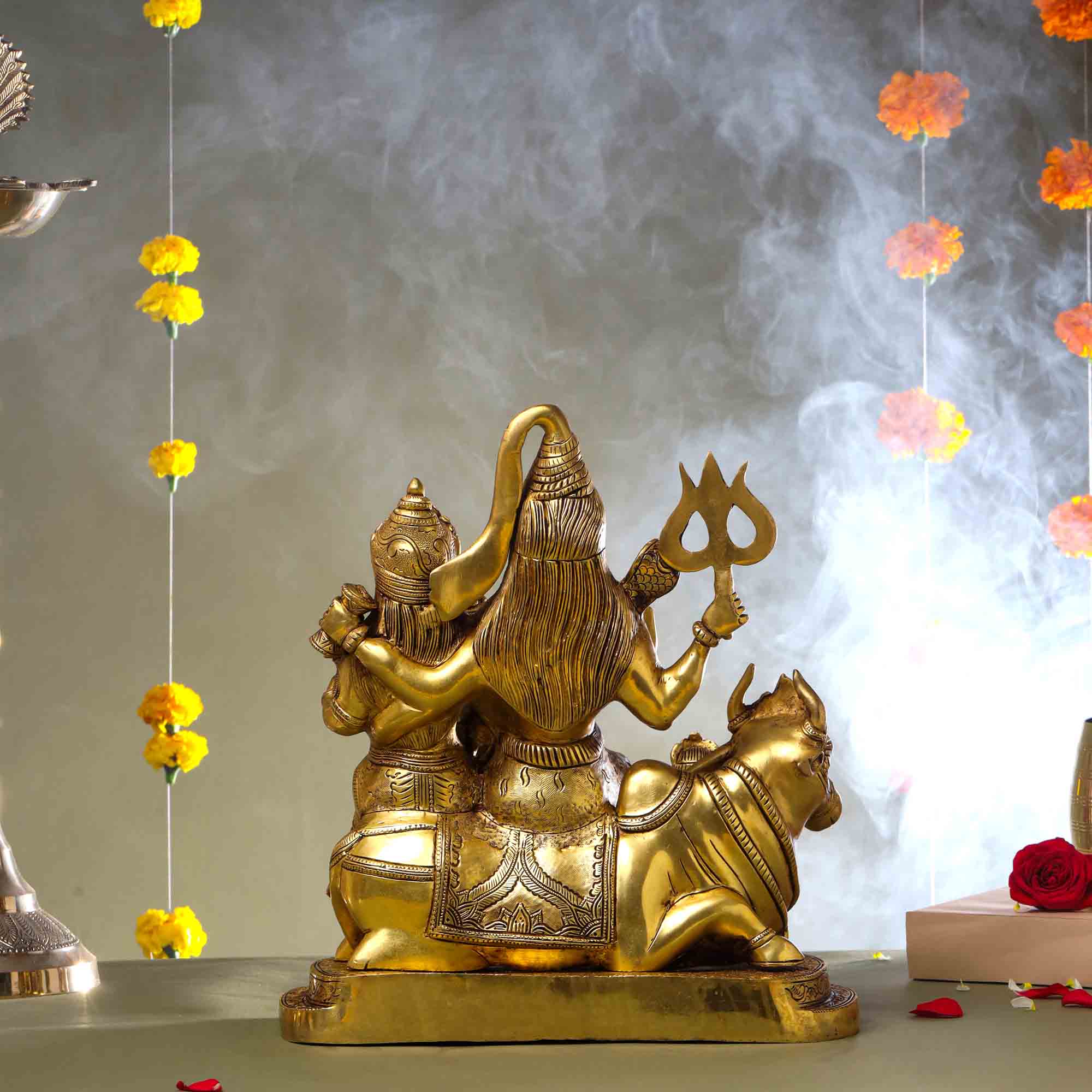 Brass Shiva Family Statue Sitting on Nandi (14 Inch) Vedansh Craft