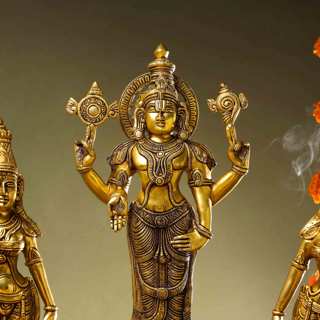 Brass Lord Balaji with Sri Devi and Bhudevi Idols Set Vedansh Craft