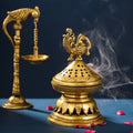 Brass Peacock Dhoop Dani & Incense Holder (6.5 Inch) Vedansh Craft