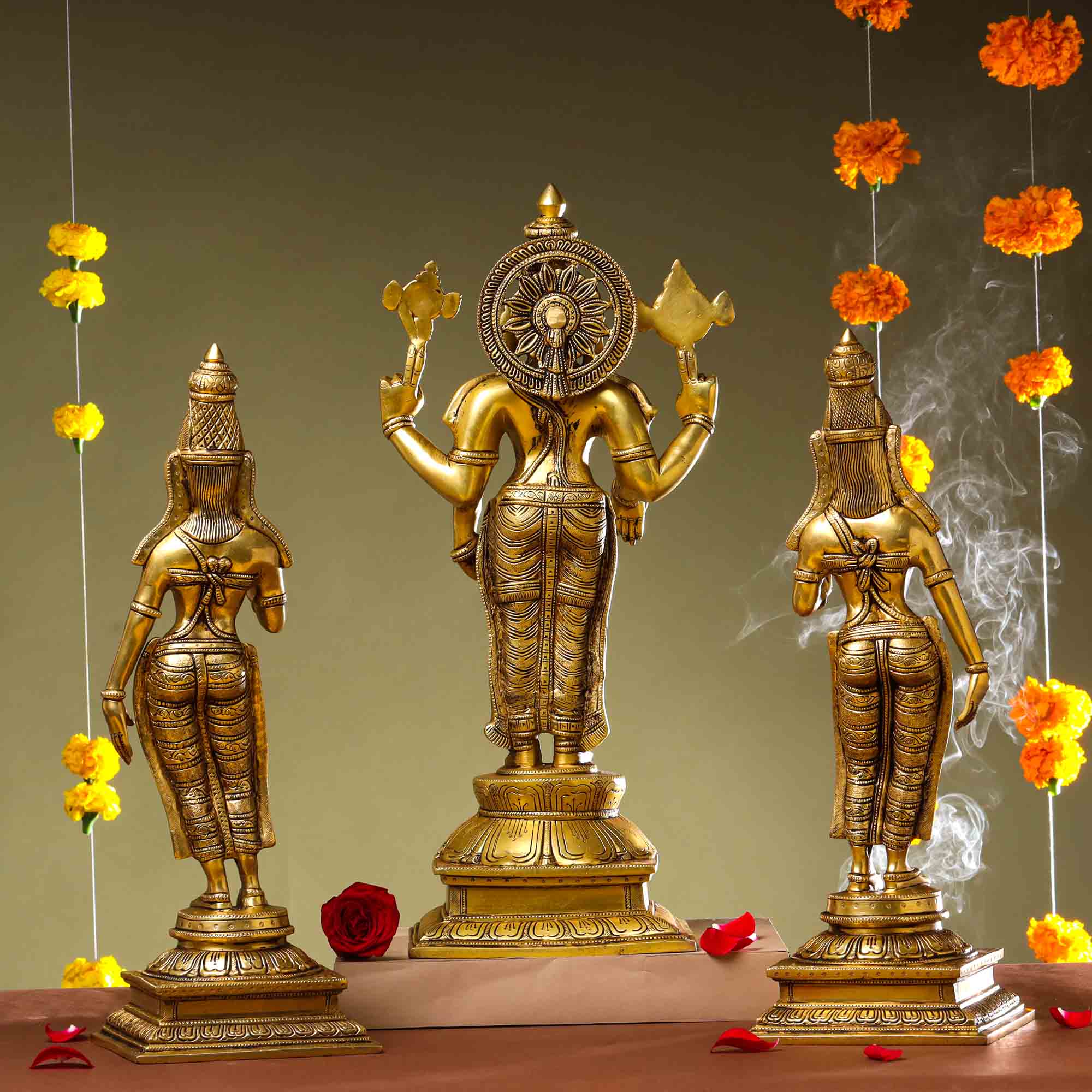 Brass Lord Balaji with Sri Devi and Bhudevi Idols Set Vedansh Craft