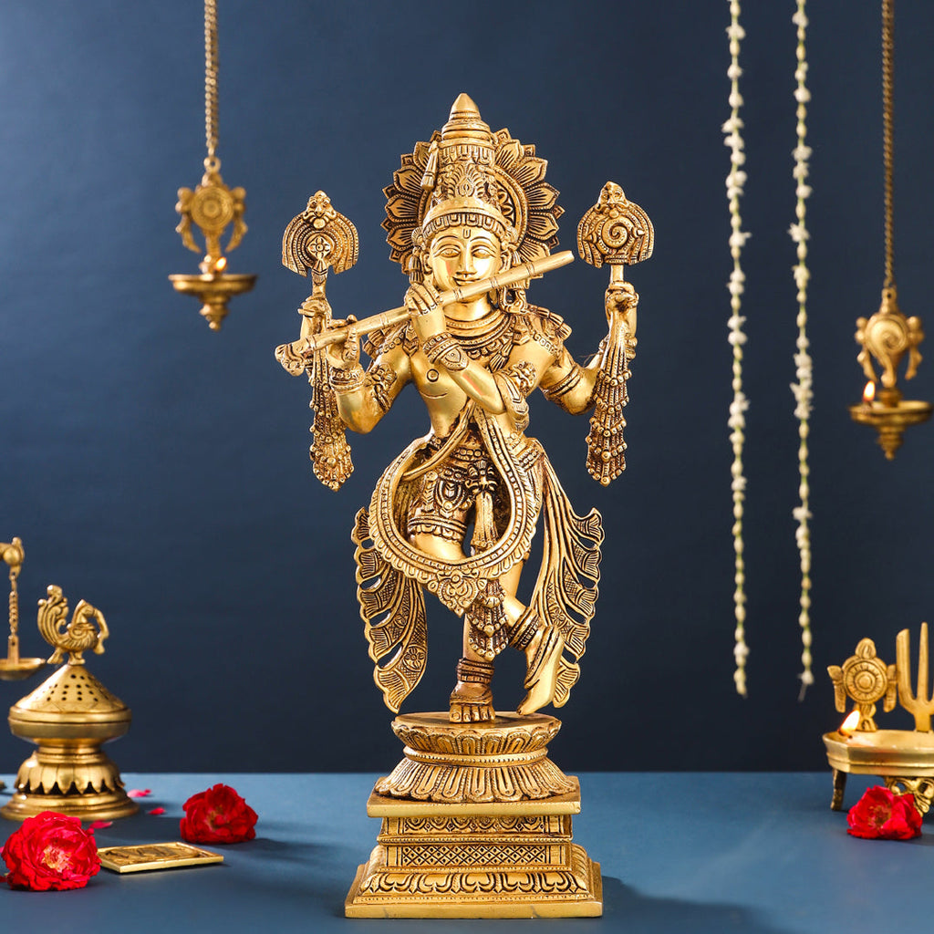 Brass Standing Krishna Statue (19.5 Inch) Vedansh Craft