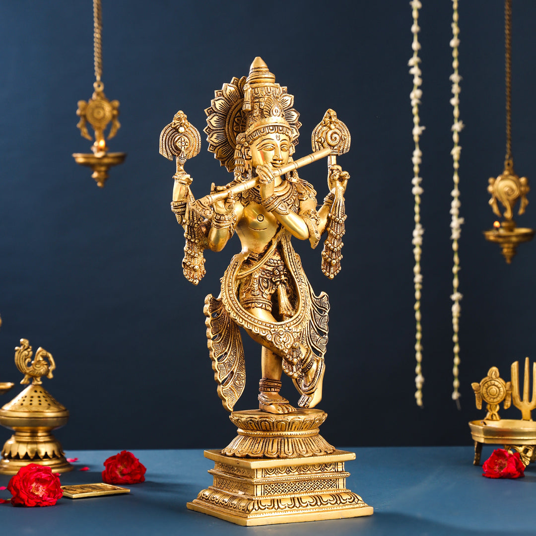 Brass Standing Krishna Statue (19.5 Inch) Vedansh Craft