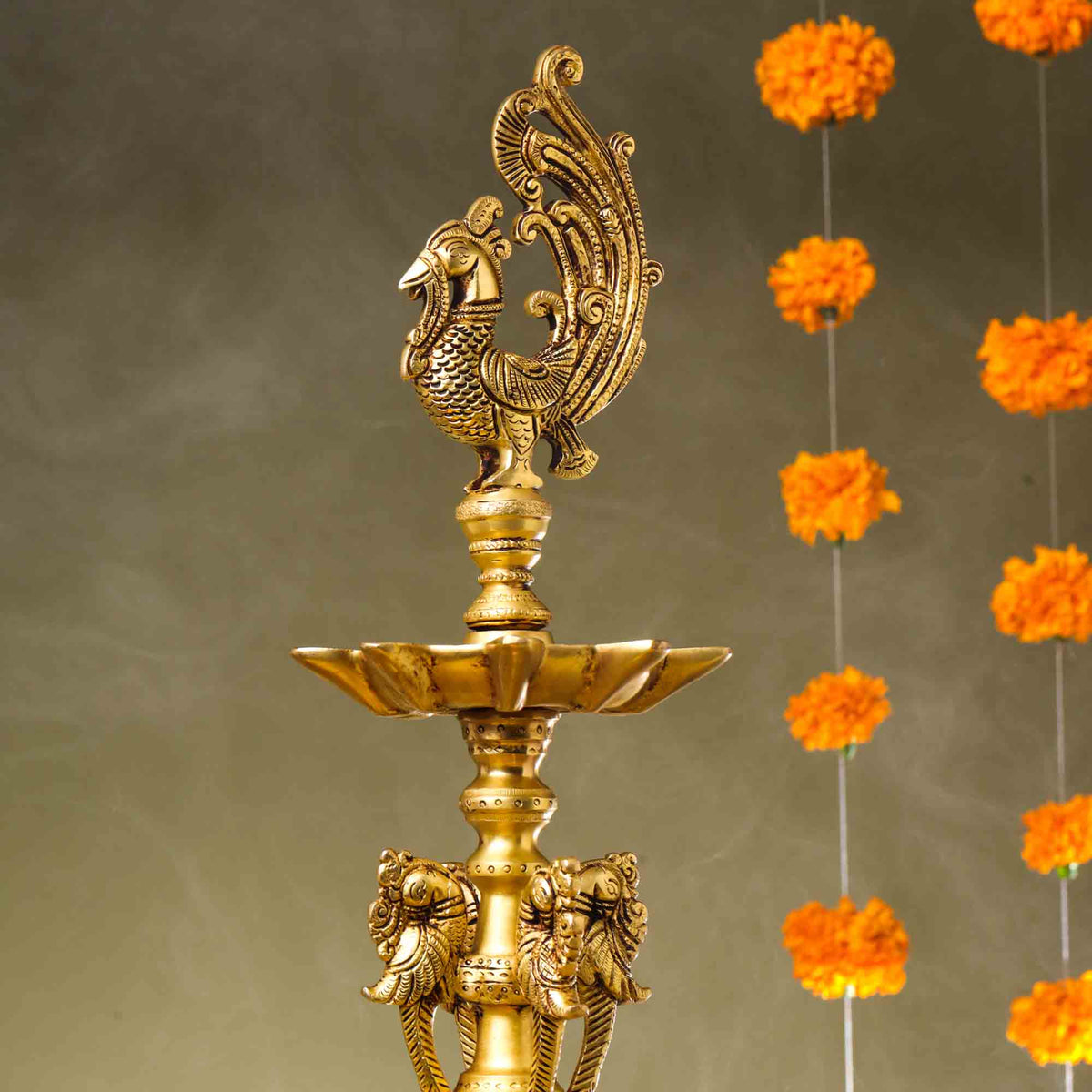 Brass Peacock Long Lamp (34 Inch) Vedansh Craft