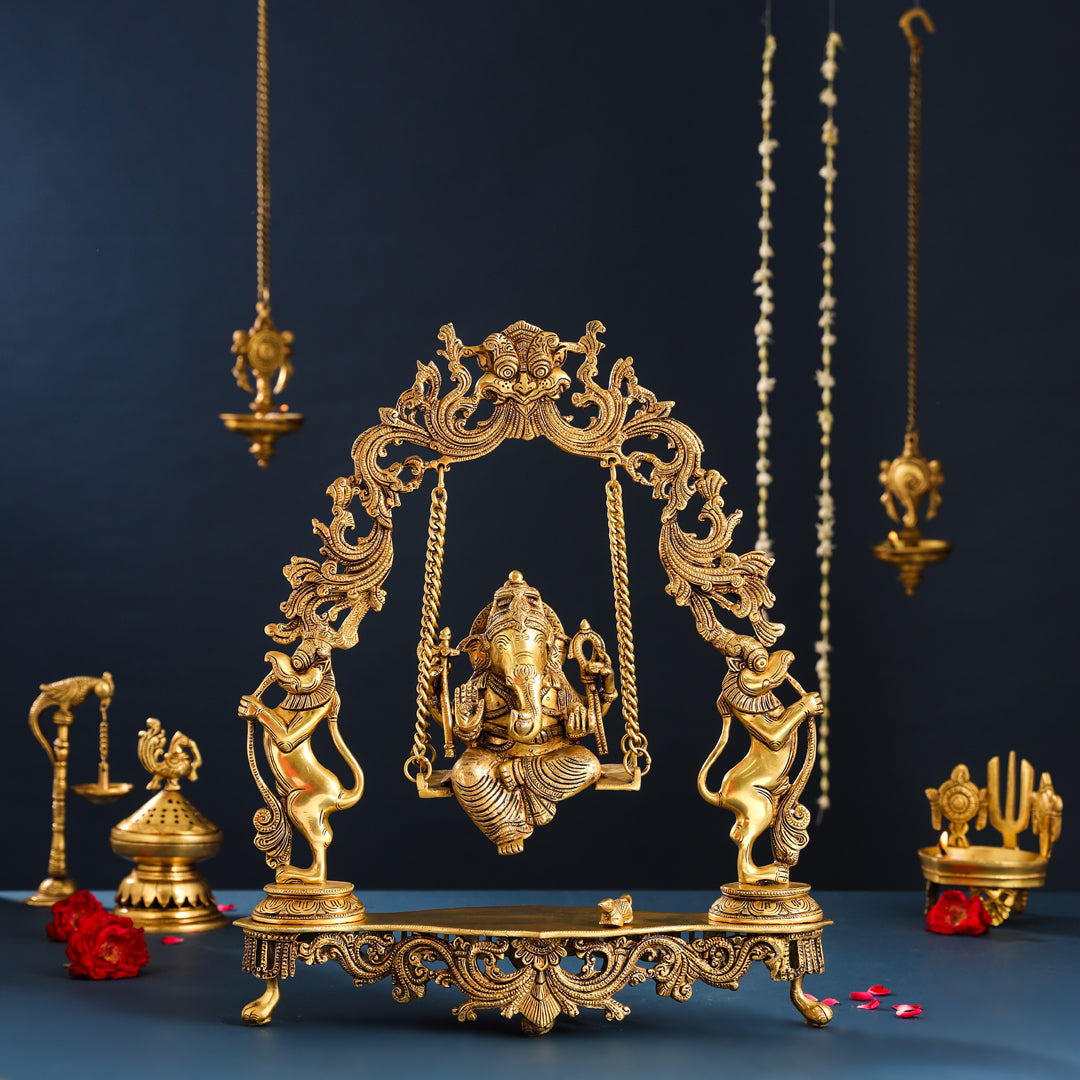 Brass Superfine Sitting Ganesha On Swing/Jhula (18.5 Inch) Vedansh Craft