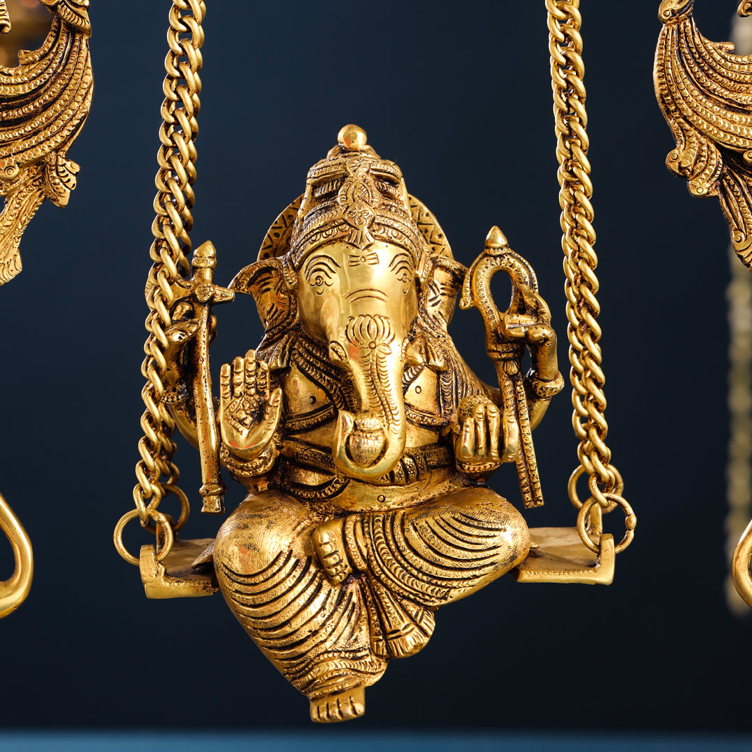 Brass Superfine Sitting Ganesha On Swing/Jhula (18.5 Inch) Vedansh Craft