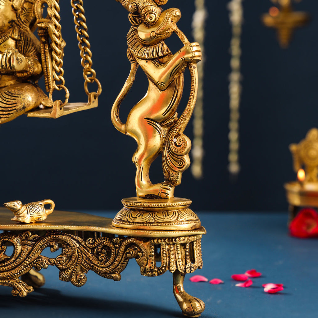 Brass Superfine Sitting Ganesha On Swing/Jhula (18.5 Inch) Vedansh Craft