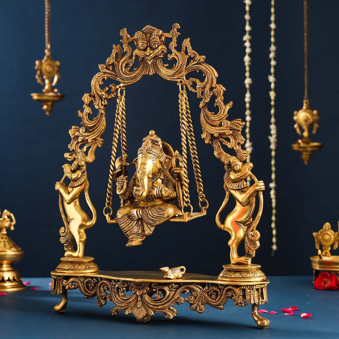 Brass Superfine Sitting Ganesha On Swing/Jhula (18.5 Inch) Vedansh Craft