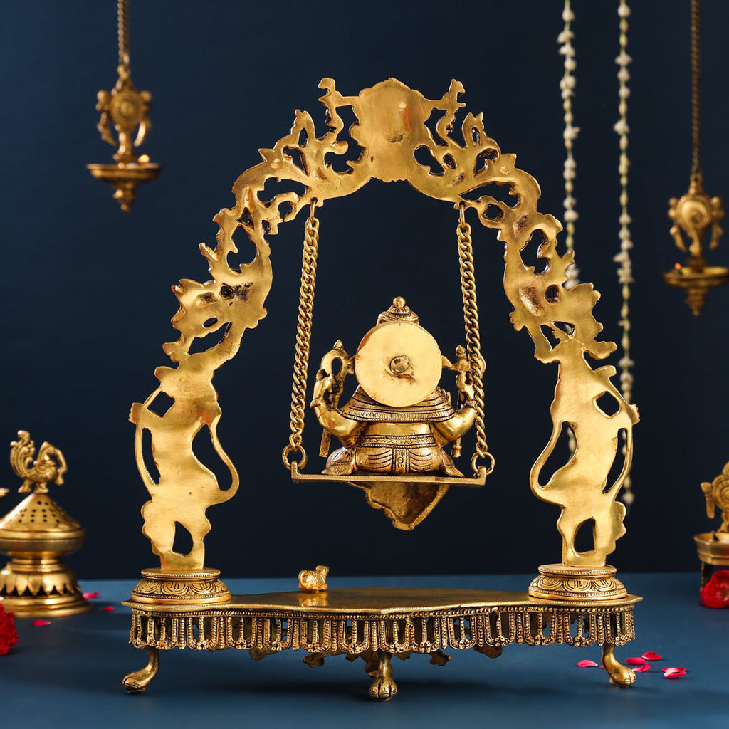 Brass Superfine Sitting Ganesha On Swing/Jhula (18.5 Inch) Vedansh Craft