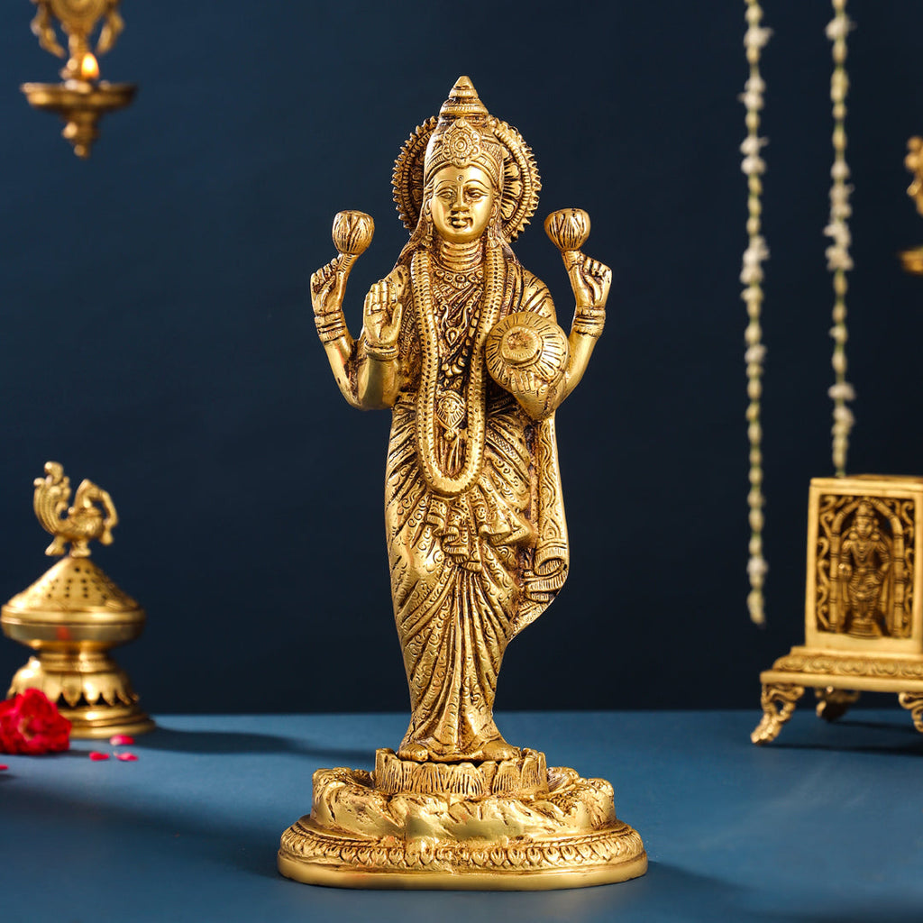 Brass Standing Goddess Lakshmi Idol (15 Inch) Vedansh Craft