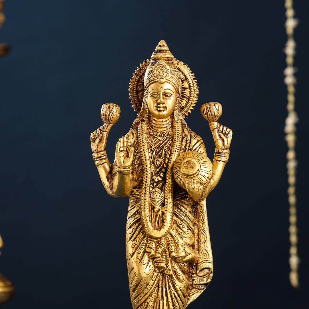 Brass Standing Goddess Lakshmi Idol (15 Inch) Vedansh Craft