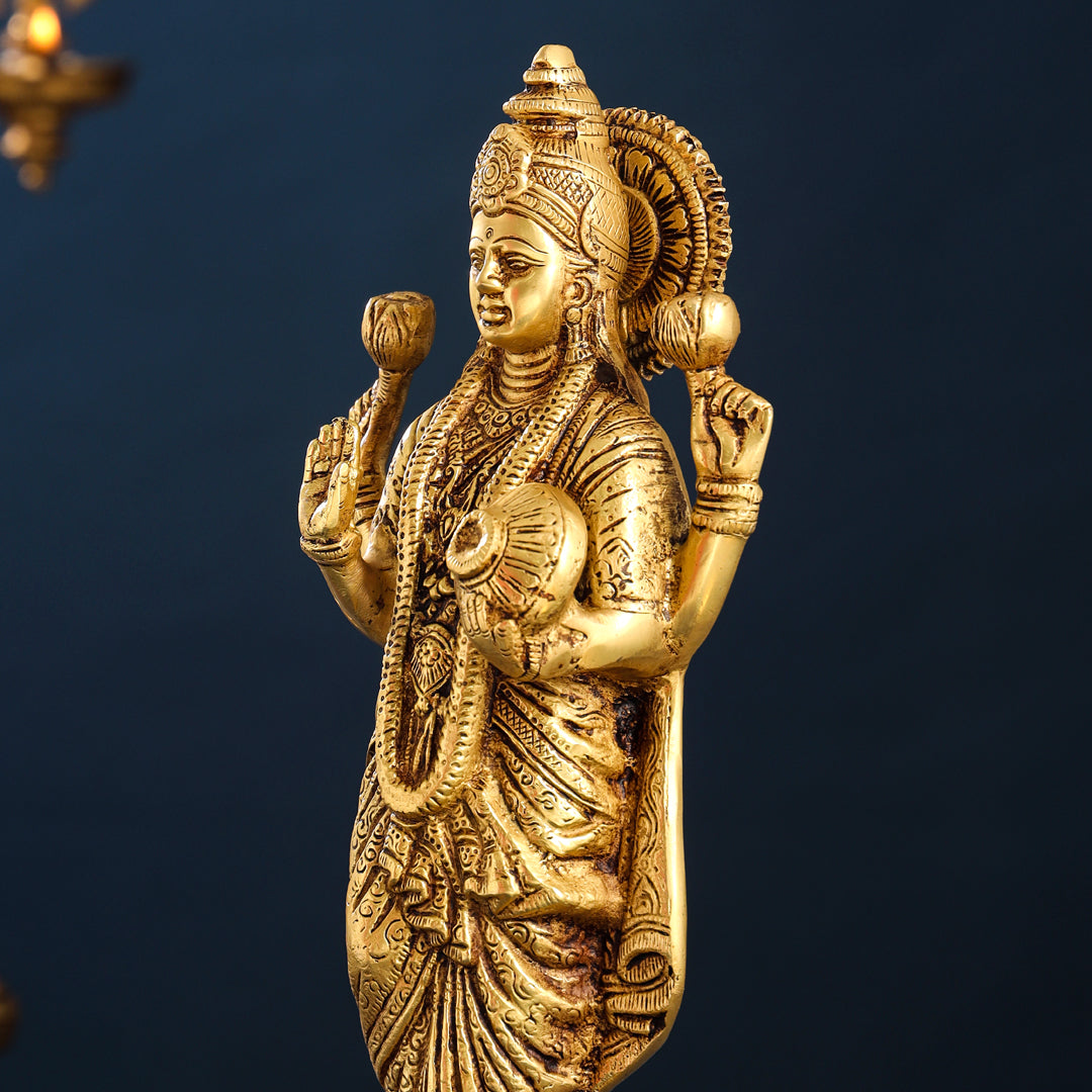 Brass Standing Goddess Lakshmi Idol (15 Inch) Vedansh Craft