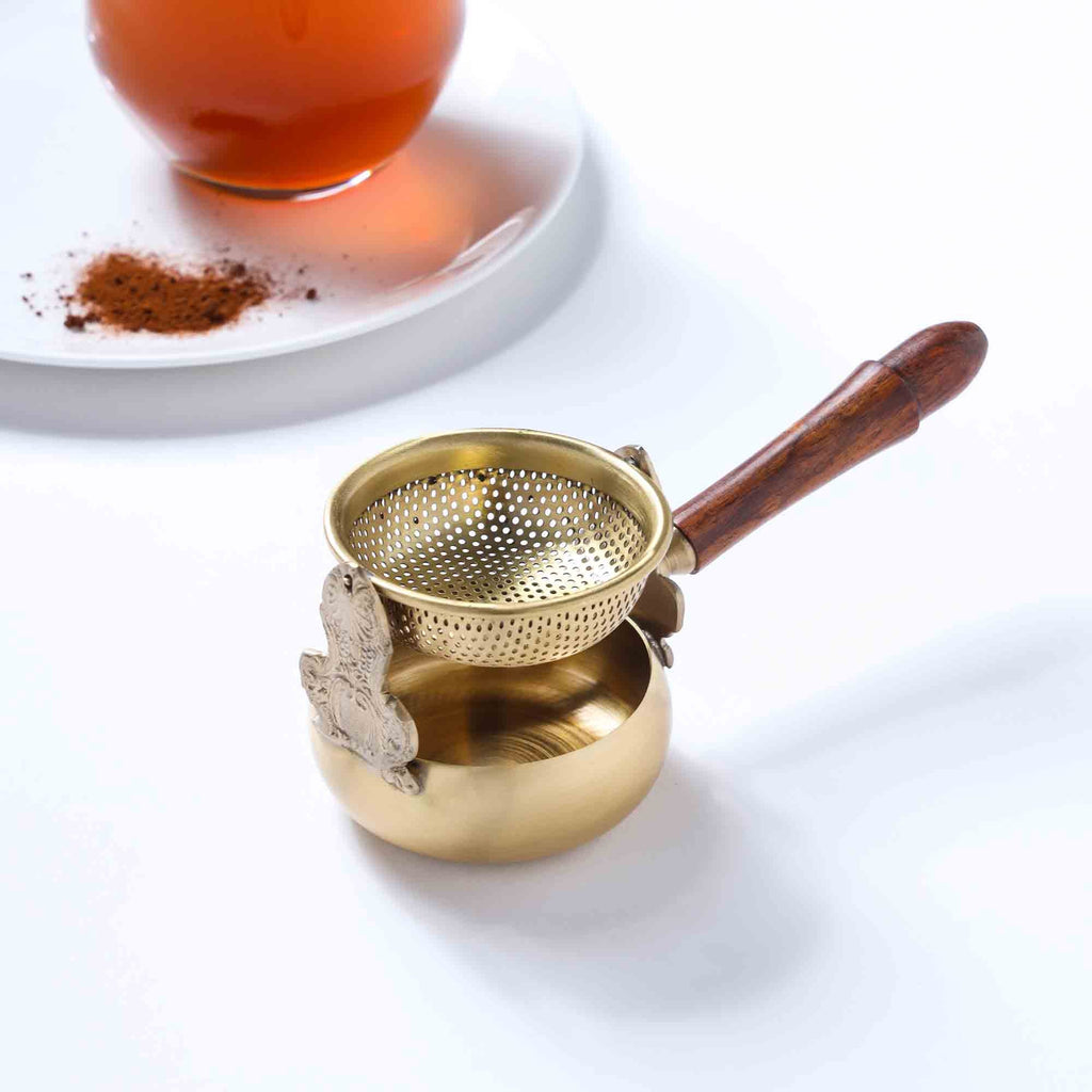 Brass Swing Tea Strainer With Wooden Handle (6 Inch) Vedansh Craft