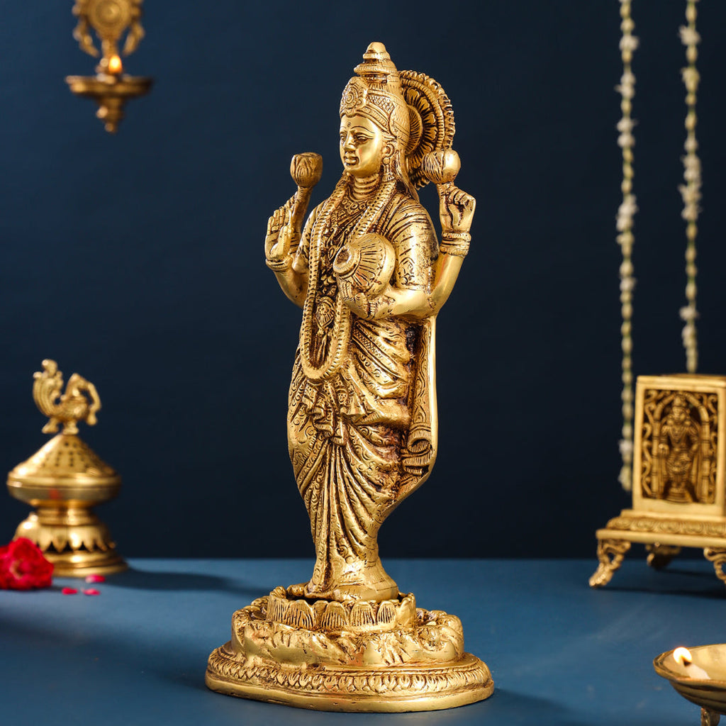Brass Standing Goddess Lakshmi Idol (15 Inch) Vedansh Craft