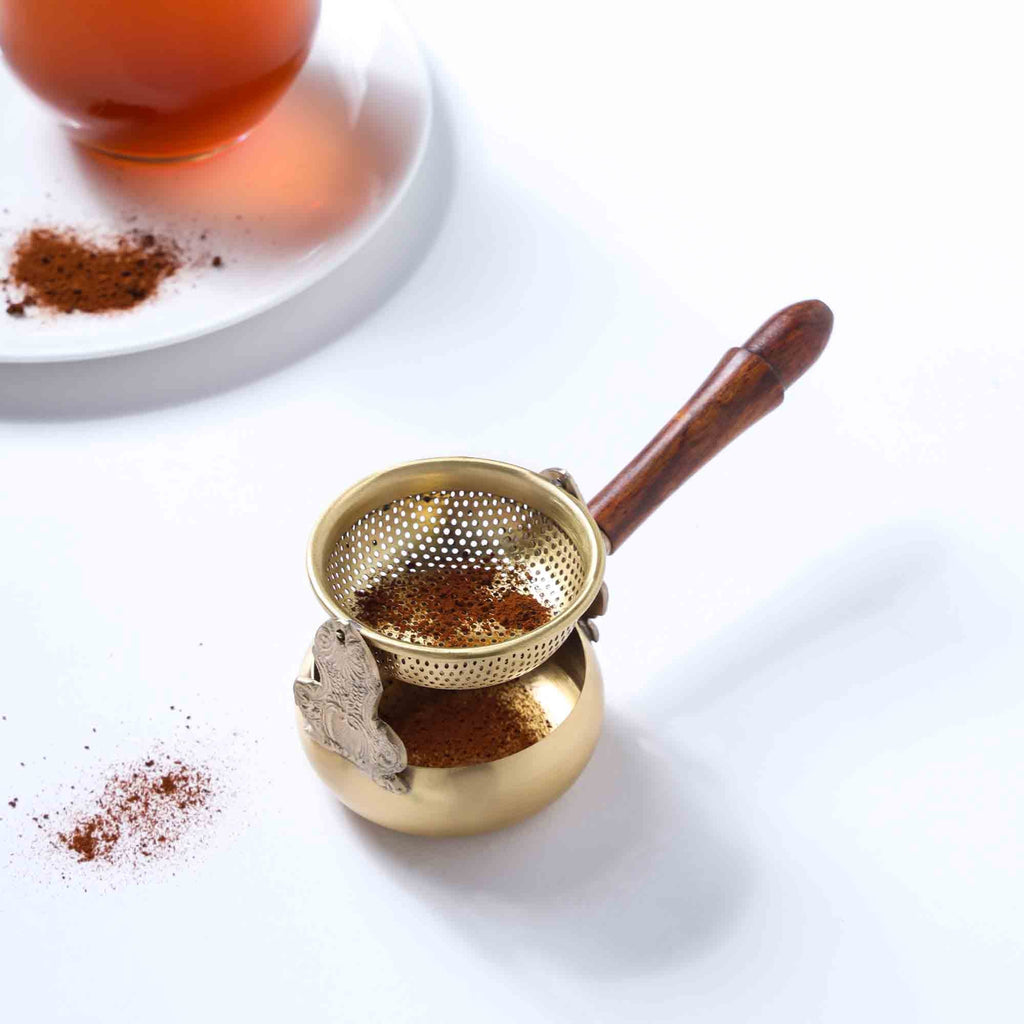 Brass Swing Tea Strainer With Wooden Handle (6 Inch) Vedansh Craft