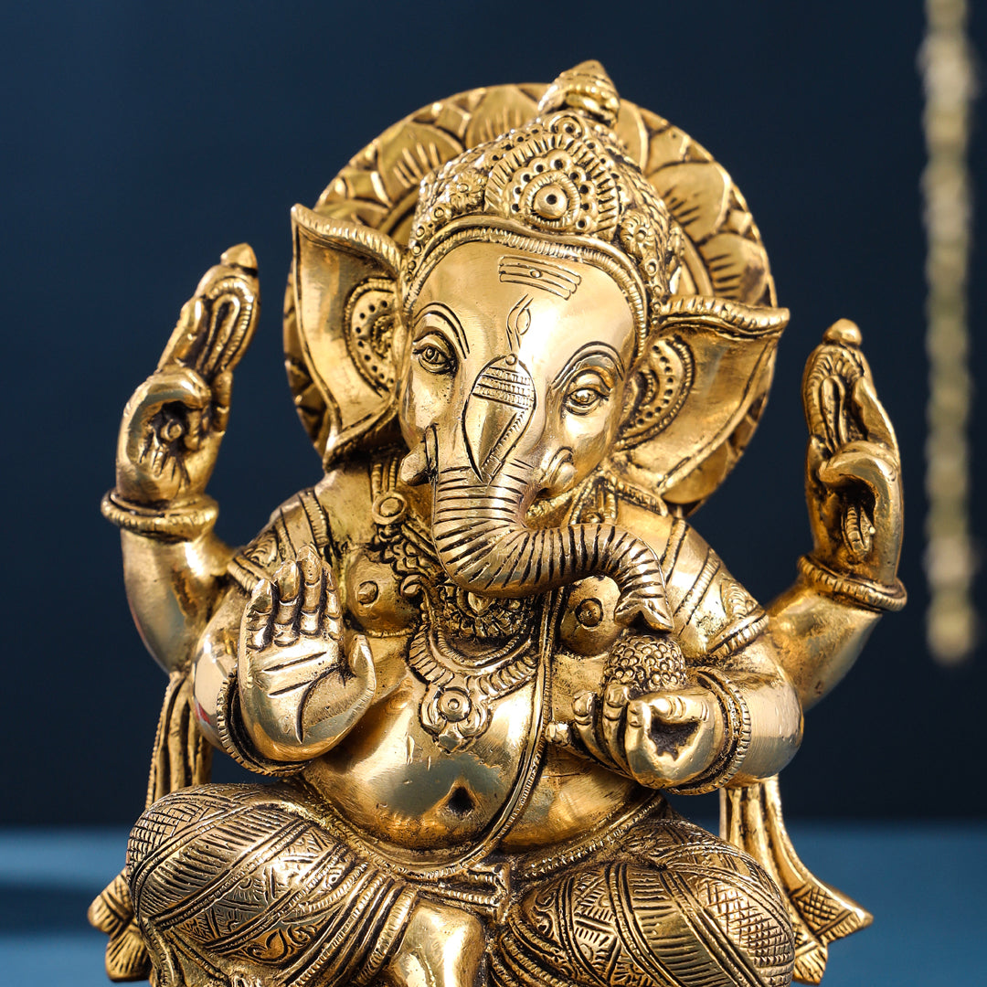 Brass Lord Sitting Ganesha Idol (8.7 Inch) Vedansh Craft