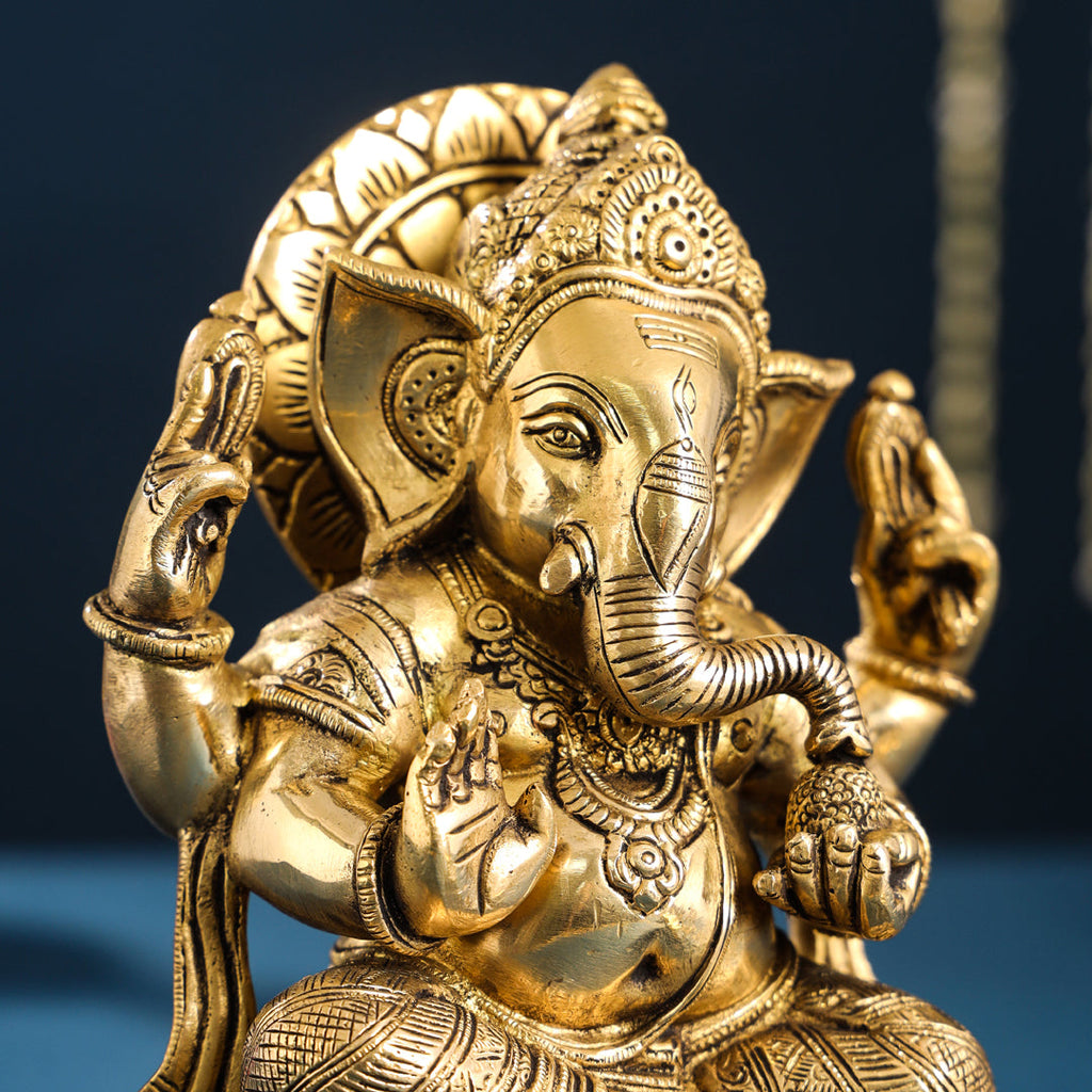 Brass Lord Sitting Ganesha Idol (8.7 Inch) Vedansh Craft