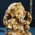 Brass Lord Sitting Ganesha Idol (8.7 Inch) Vedansh Craft