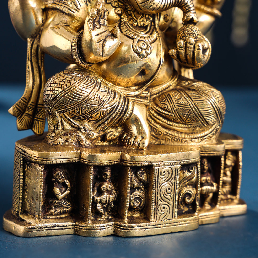 Brass Lord Sitting Ganesha Idol (8.7 Inch) Vedansh Craft