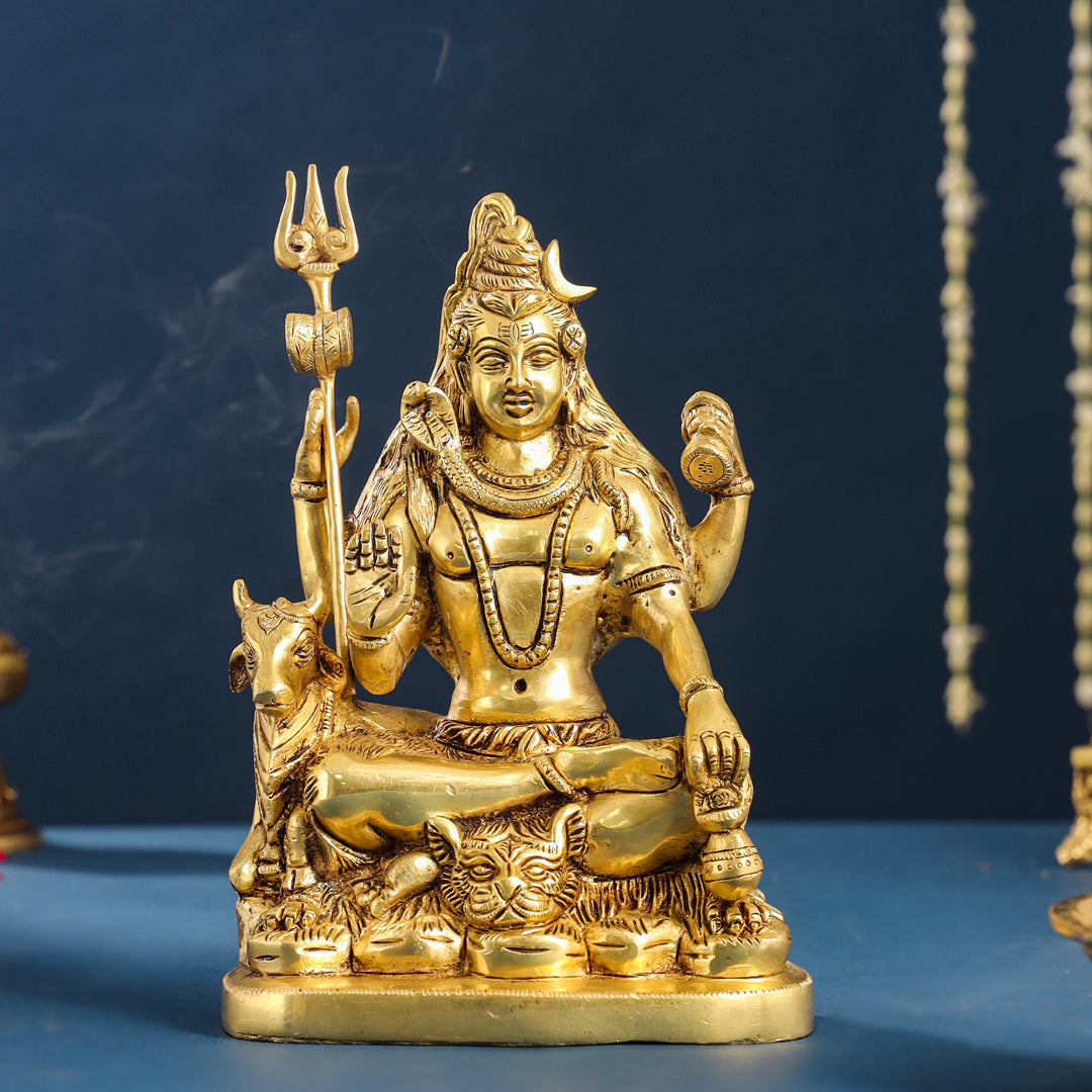 Brass Sitting Shiva With Nandi Idol (9.5 Inch) Vedansh Craft