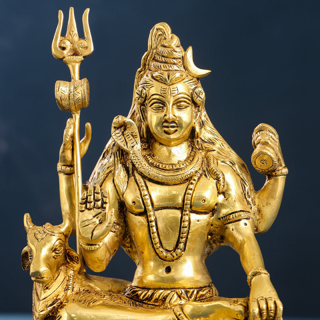 Brass Sitting Shiva With Nandi Idol (9.5 Inch) Vedansh Craft