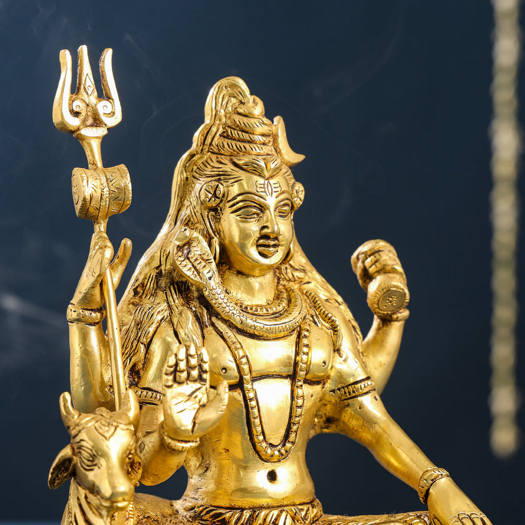 Brass Sitting Shiva With Nandi Idol (9.5 Inch) Vedansh Craft