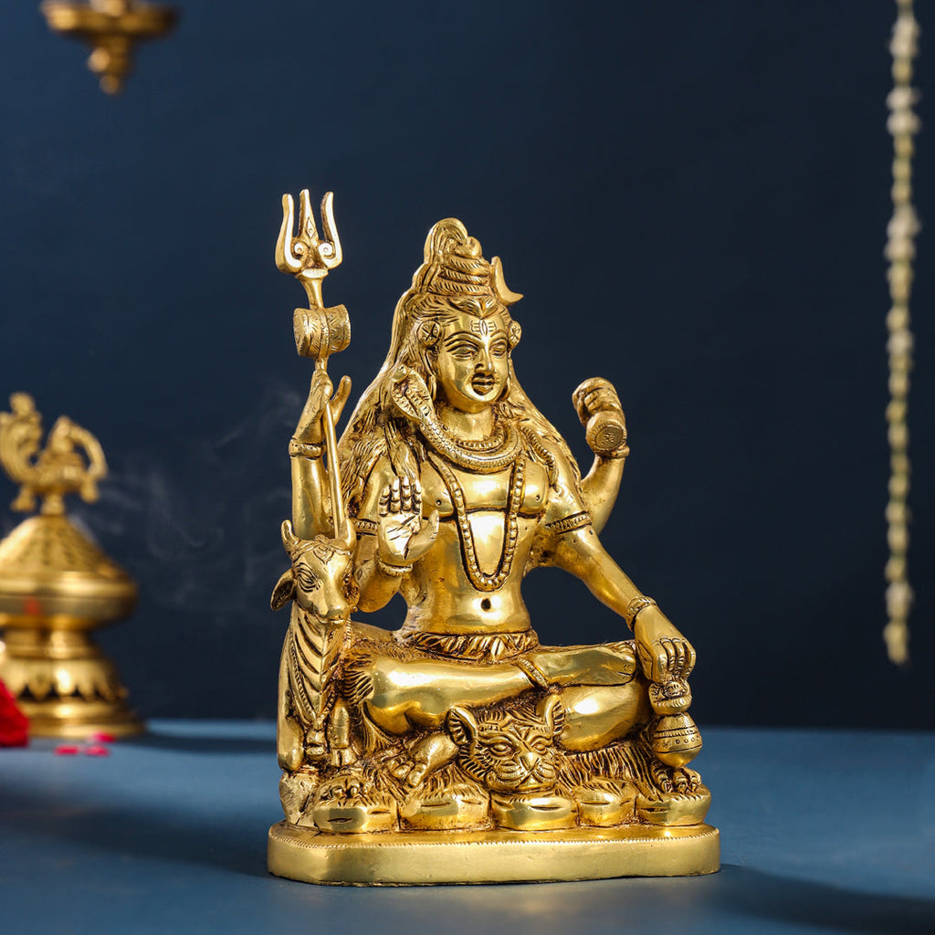 Brass Sitting Shiva With Nandi Idol (9.5 Inch) Vedansh Craft