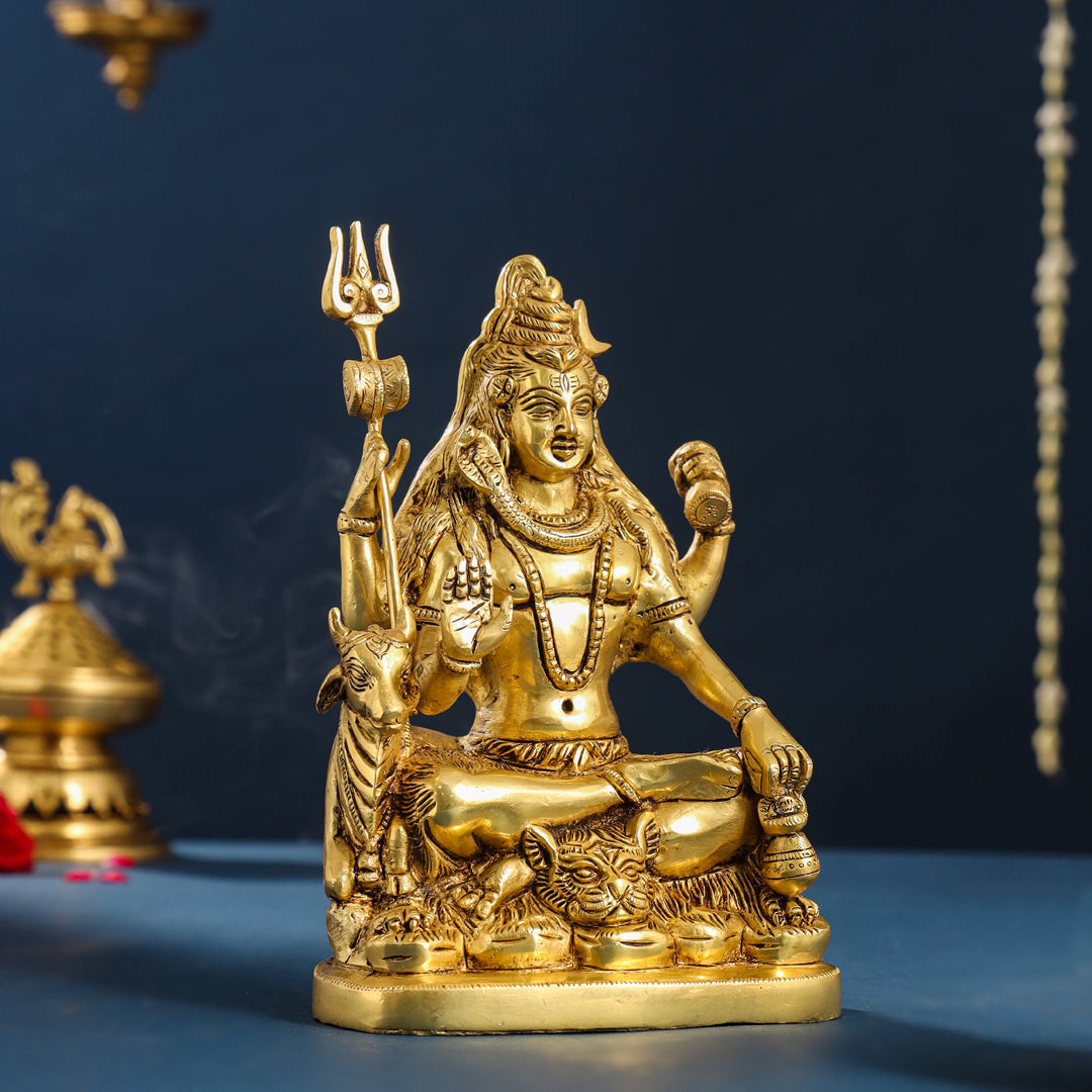 Brass Sitting Shiva With Nandi Idol (9.5 Inch) Vedansh Craft