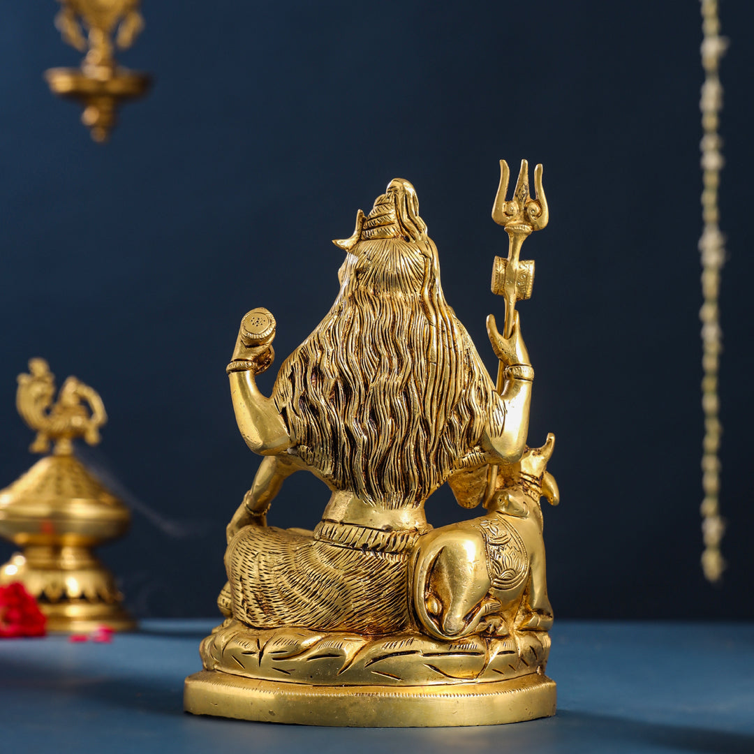 Brass Sitting Shiva With Nandi Idol (9.5 Inch) Vedansh Craft