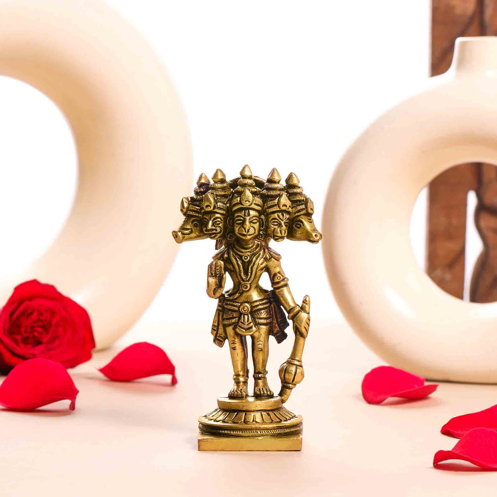 Brass Superfine Standing Panchmukhi Hanuman Idol (4.5 Inch) Vedansh Craft