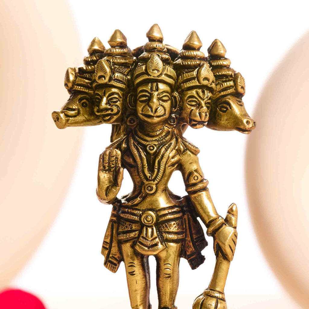 Brass Superfine Standing Panchmukhi Hanuman Idol (4.5 Inch) Vedansh Craft