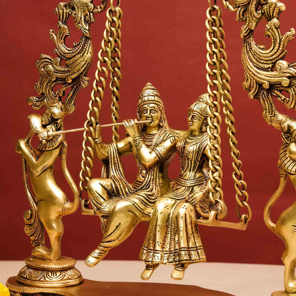 Brass Superfine Sitting Radha Krishna Jhula (18 Inch) Vedansh Craft