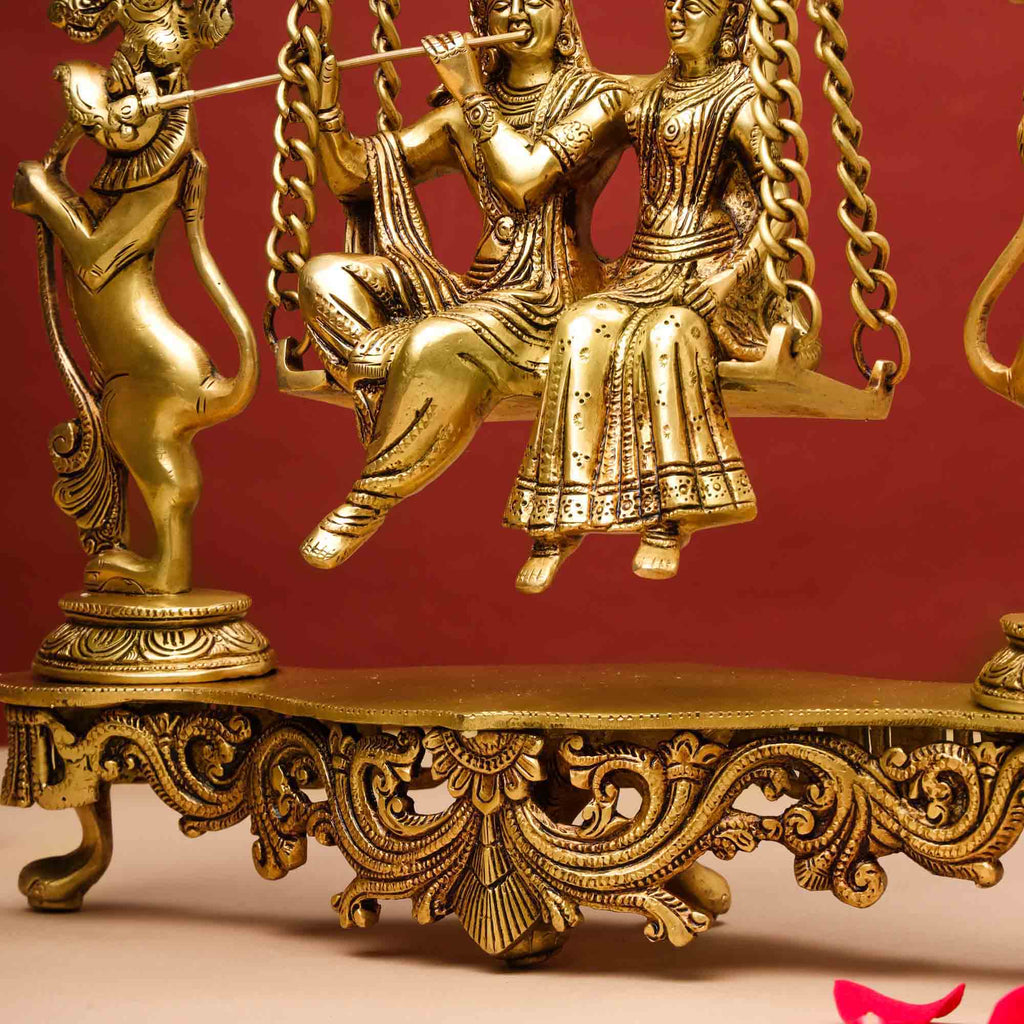 Brass Superfine Sitting Radha Krishna Jhula (18 Inch) Vedansh Craft