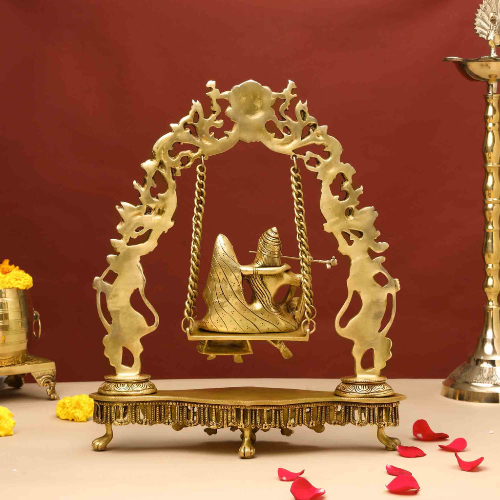 Brass Superfine Sitting Radha Krishna Jhula (18 Inch) Vedansh Craft