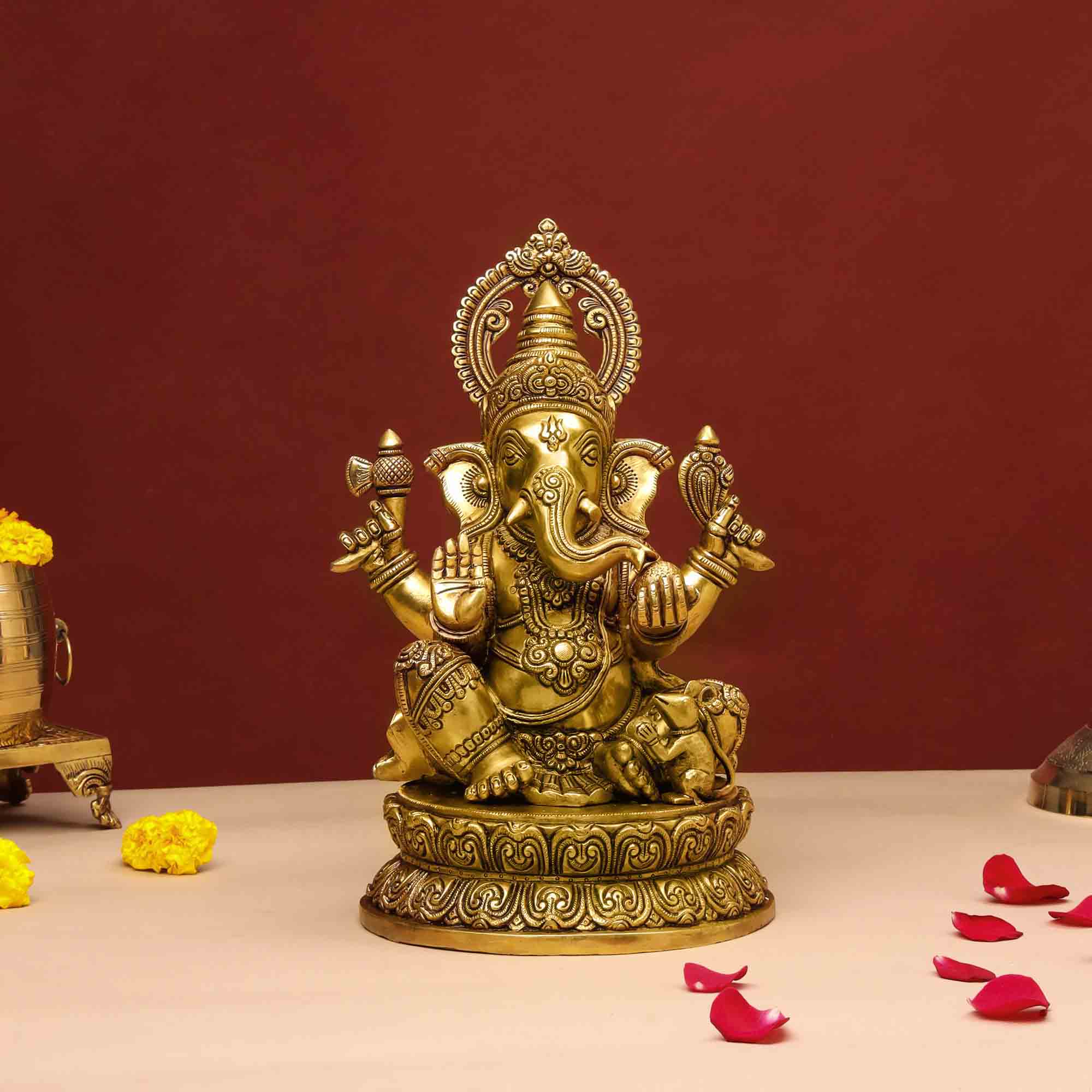 Brass Superfine Lord Sitting Ganesha Statue (14 Inch) Vedansh Craft