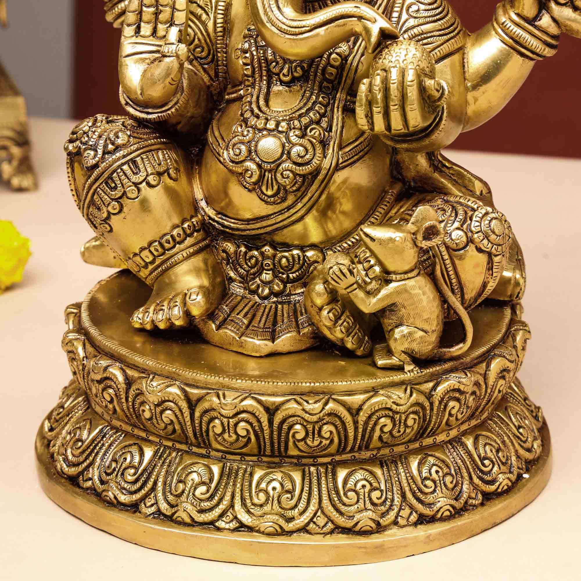 Brass Superfine Lord Sitting Ganesha Statue (14 Inch) Vedansh Craft