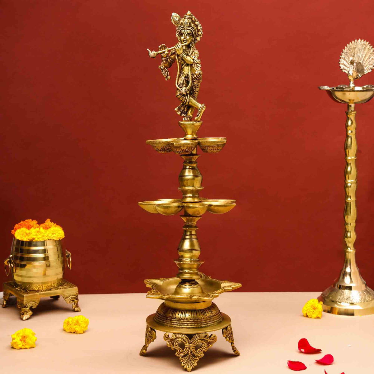 Brass Superfine Krishna Lamp (26 Inch) Vedansh Craft