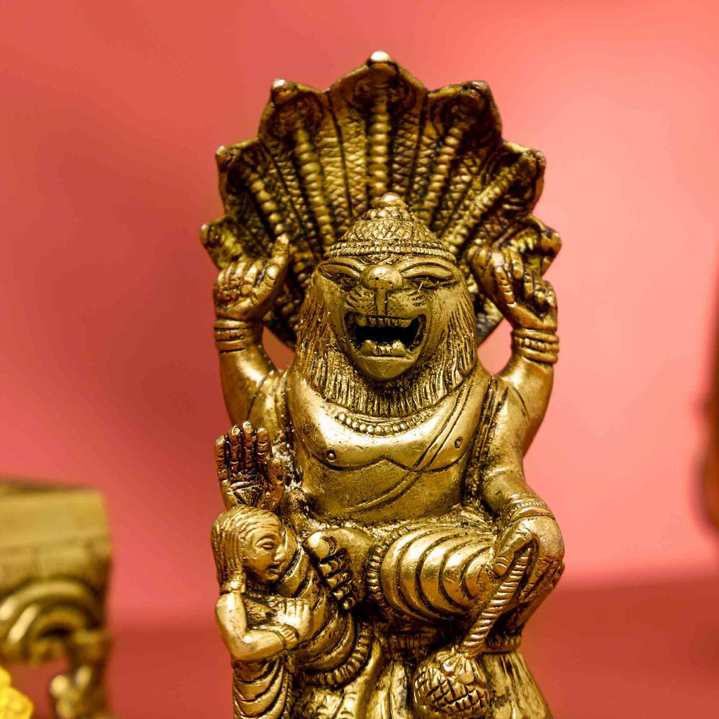Brass God Narasimha Idol (5.5 Inch) Vedansh Craft