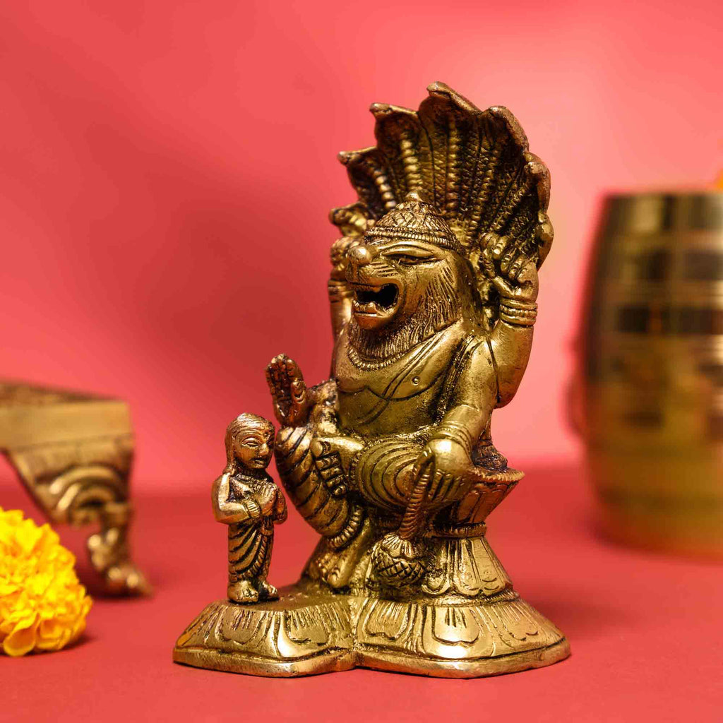 Brass God Narasimha Idol (5.5 Inch) Vedansh Craft