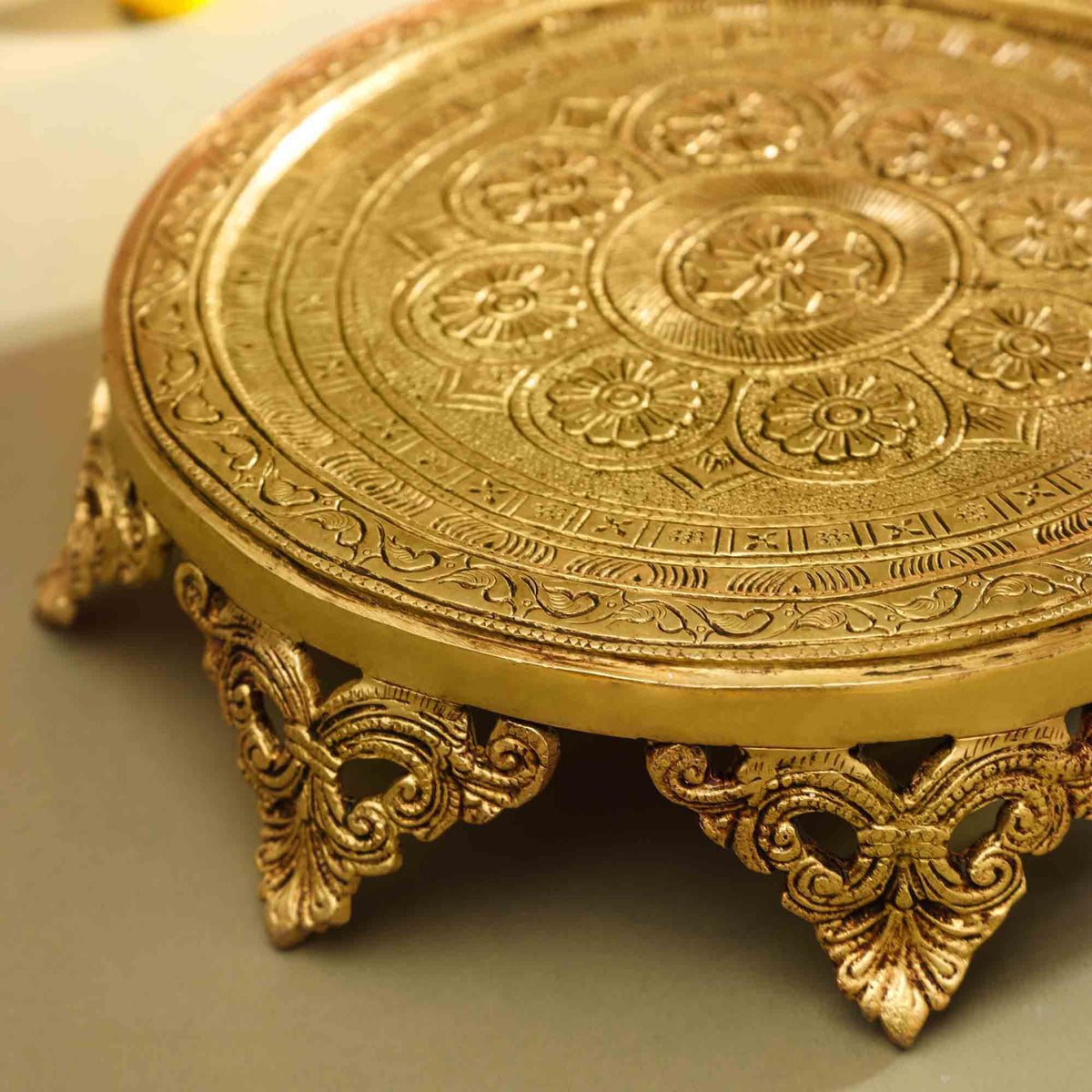 Brass Handcarved Chowki/Stool Vedansh Craft