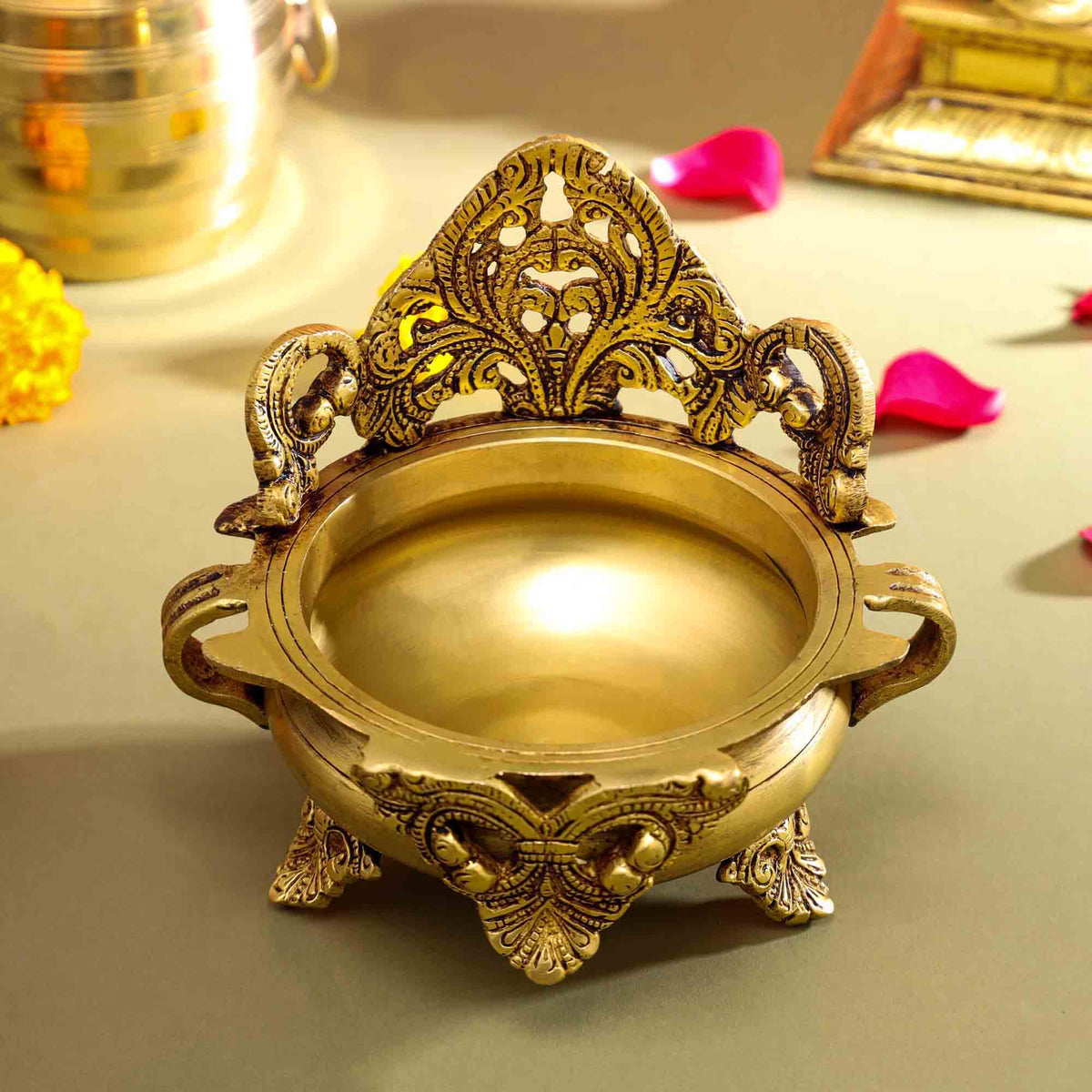 Brass Handcarved Urli Bowl (6.5 Inch) Vedansh Craft