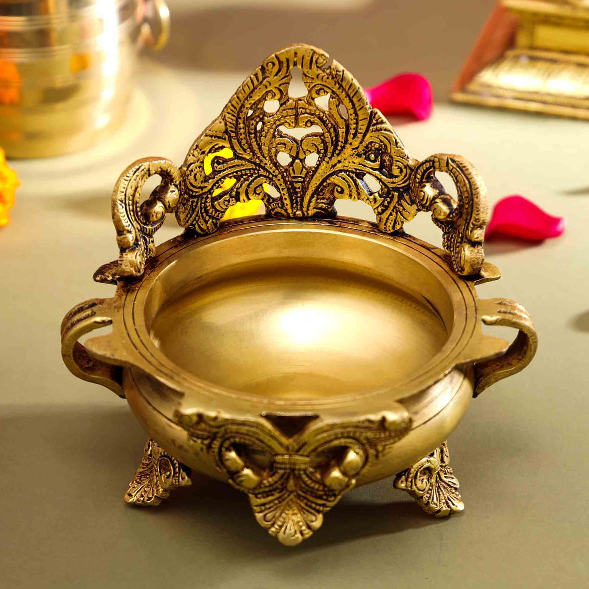 Brass Handcarved Urli Bowl (6.5 Inch) Vedansh Craft