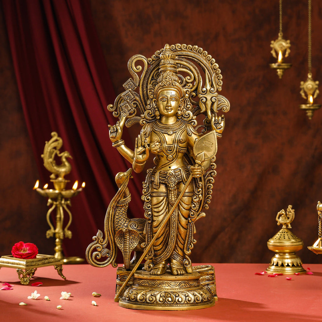Brass Superfine Standing Lord Murugan/Kartikeya Idol (20 Inch) Vedansh Craft
