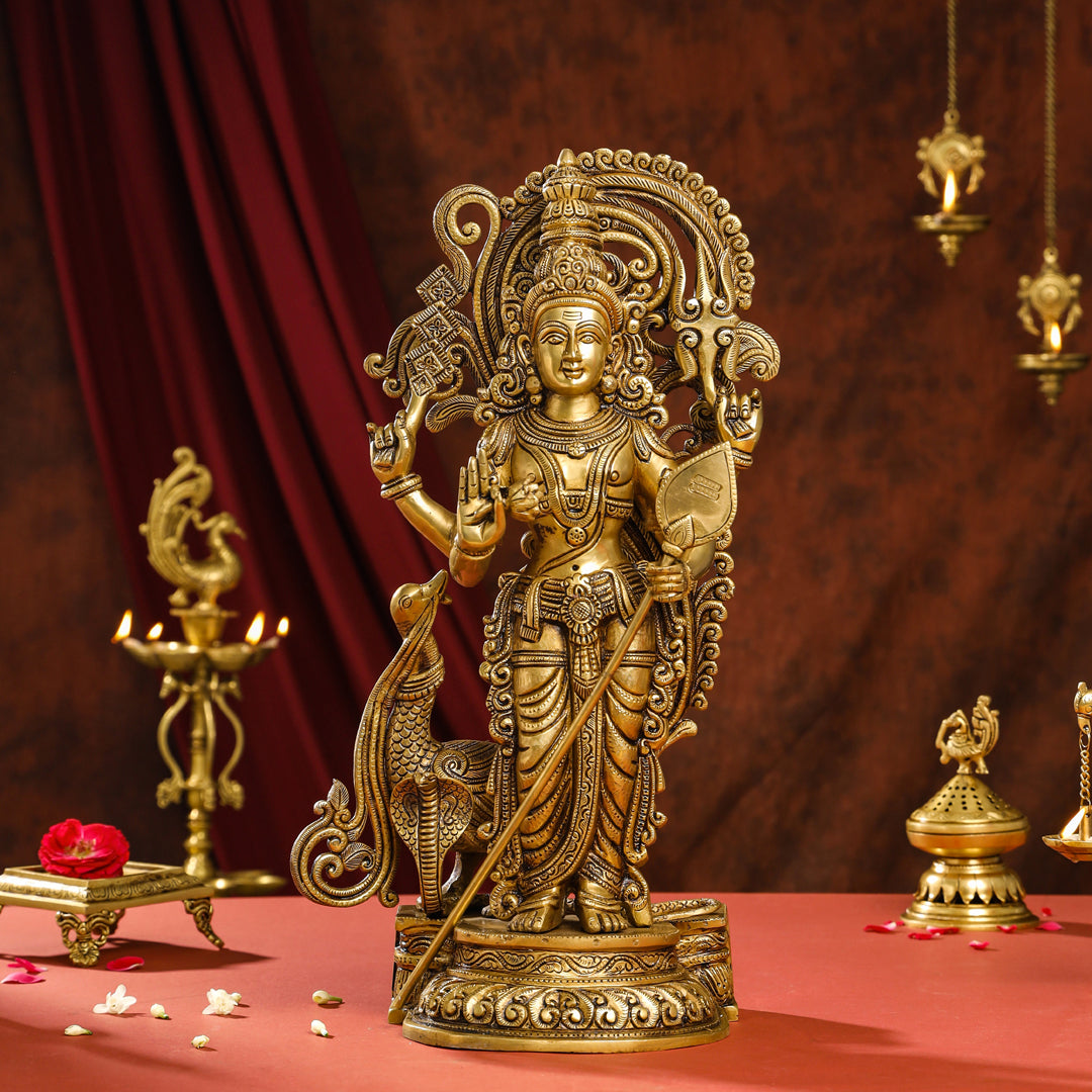 Brass Superfine Standing Lord Murugan/Kartikeya Idol (20 Inch) Vedansh Craft