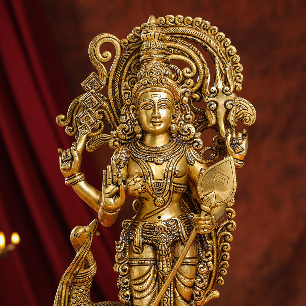 Brass Superfine Standing Lord Murugan/Kartikeya Idol (20 Inch) Vedansh Craft