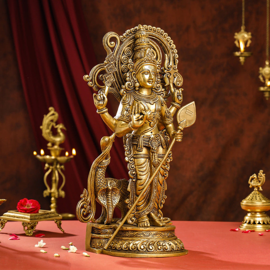 Brass Superfine Standing Lord Murugan/Kartikeya Idol (20 Inch) Vedansh Craft