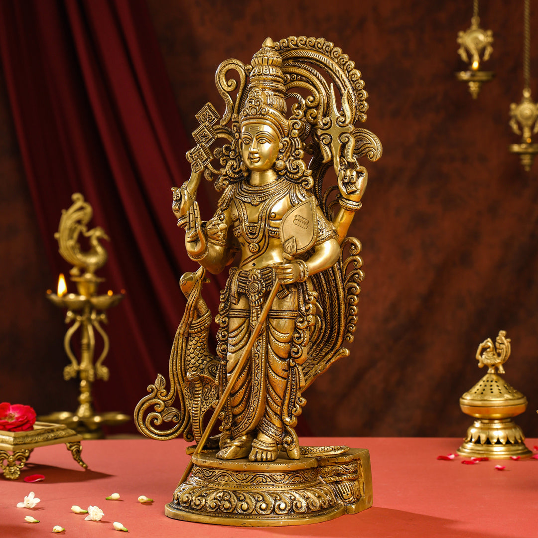 Brass Superfine Standing Lord Murugan/Kartikeya Idol (20 Inch) Vedansh Craft