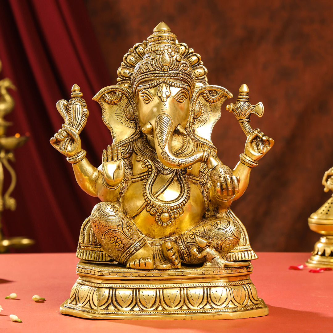 Brass Lord Sitting Ganesha Idol (15.5 Inch) Vedansh Craft