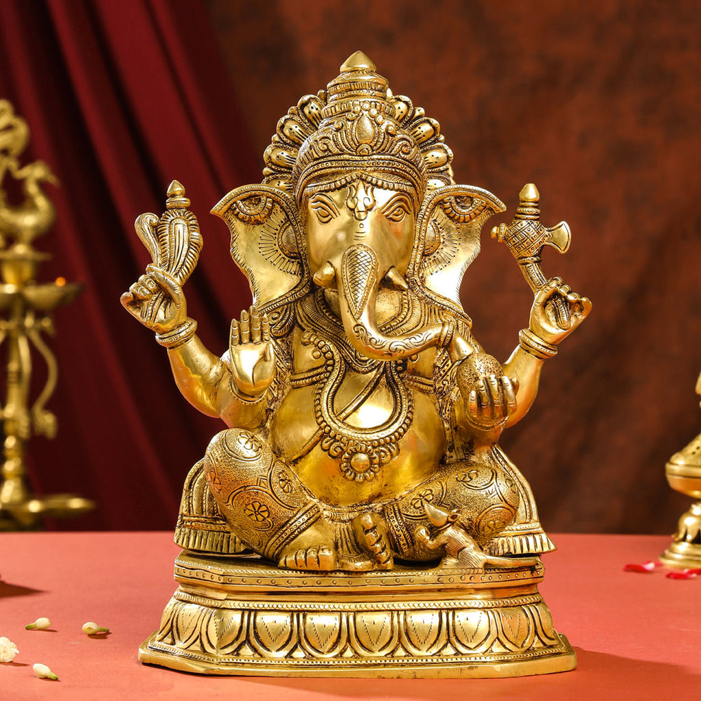 Brass Lord Sitting Ganesha Idol (15.5 Inch) Vedansh Craft