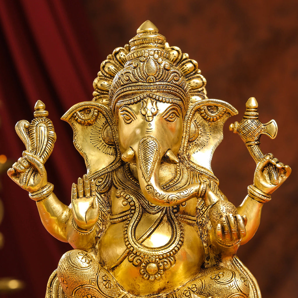 Brass Lord Sitting Ganesha Idol (15.5 Inch) Vedansh Craft