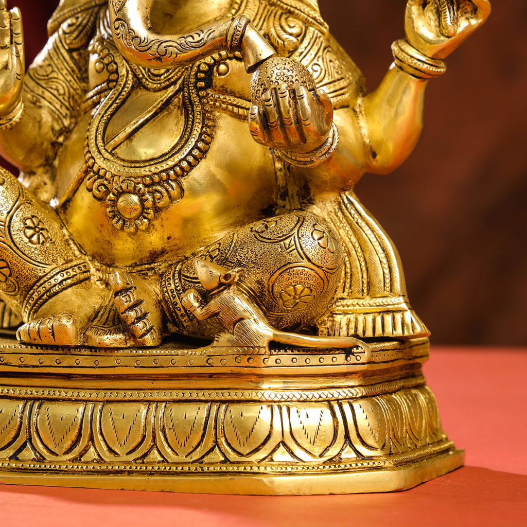 Brass Lord Sitting Ganesha Idol (15.5 Inch) Vedansh Craft